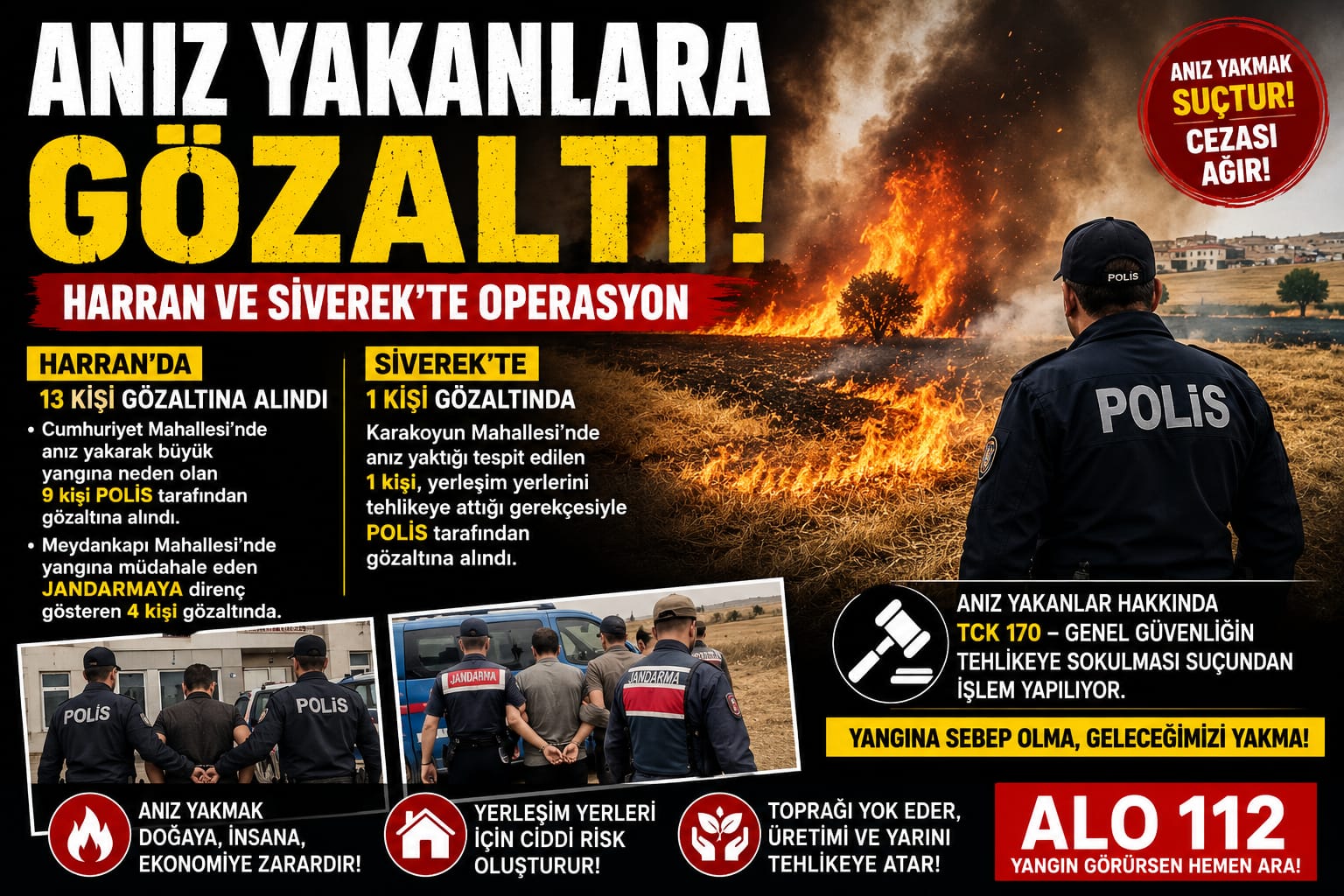 ŞANLIURFA'DA ANIZ YAKANLAR GÖZALTINA ALINDI
