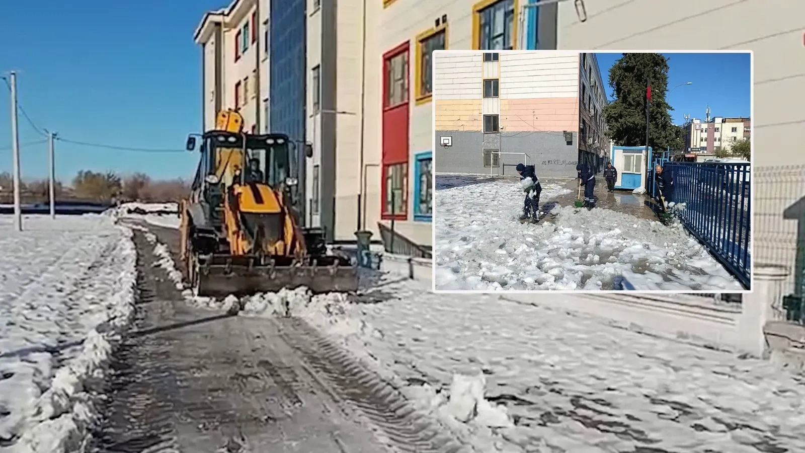 Eyyübiye Belediyesi okulları kar ve buzdan temizliyor