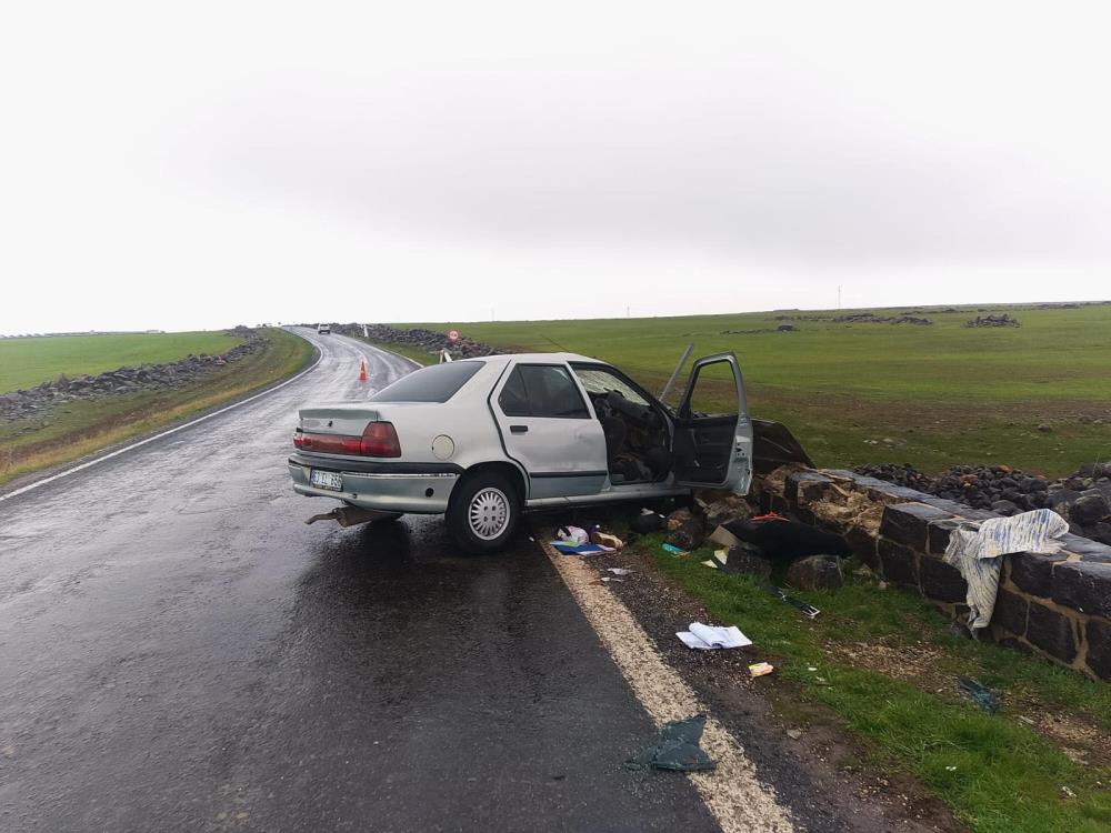 Siverek'te otomobil köprü duvarına çarptı