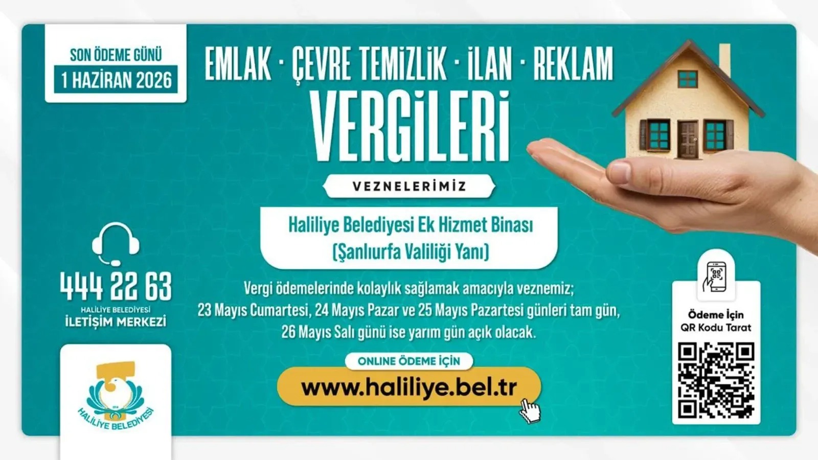 Haliliye Belediyesi’nden vergi ödemelerinde resmi tatil düzenlemesi