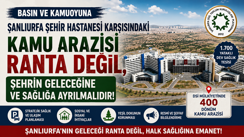 Şanlıurfa STK' larından Şehir Hastanesi Karşısındaki Arazi İçin Basın Açıklaması