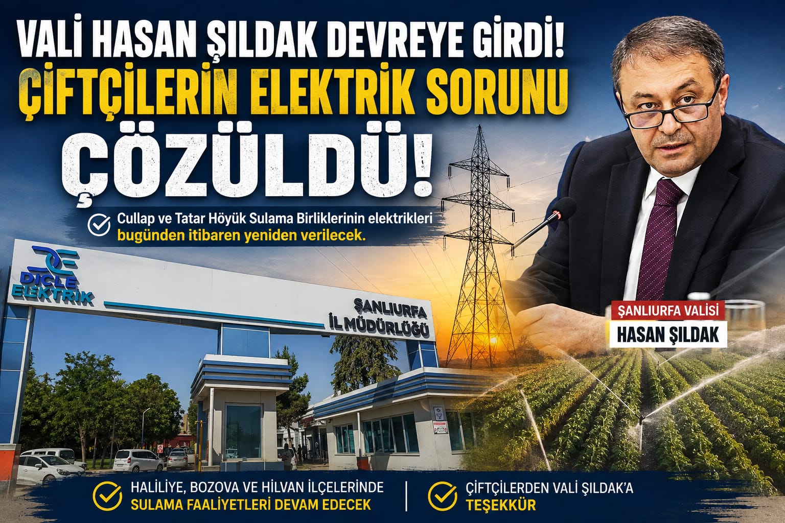 Şanlıurfa'da Kriz Sona Erdi! Vali Hasan Şıldak Devreye Girdi, Çiftçilerin Elektriği Yeniden Verildi