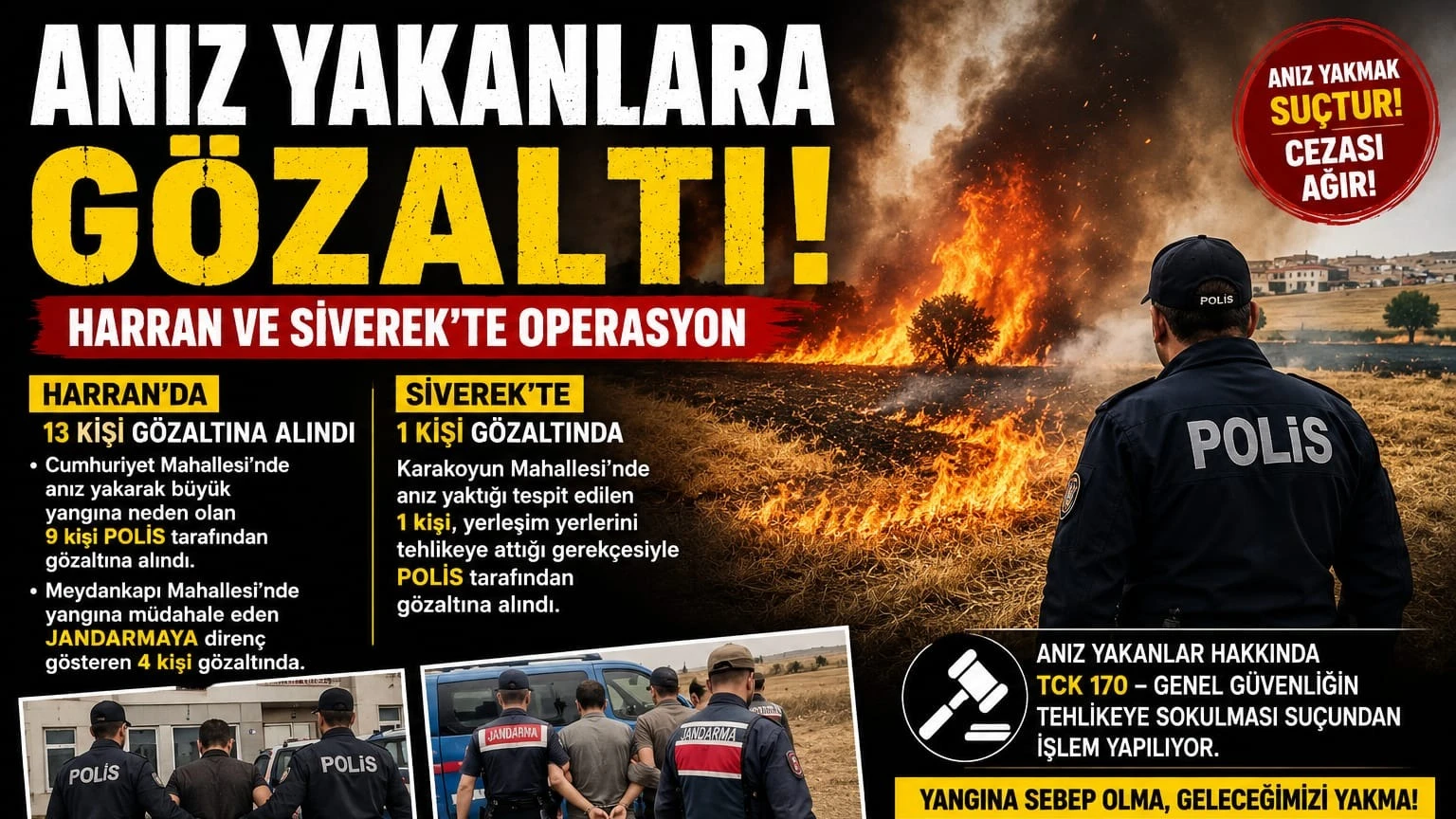 ŞANLIURFA'DA ANIZ YAKANLAR GÖZALTINA ALINDI